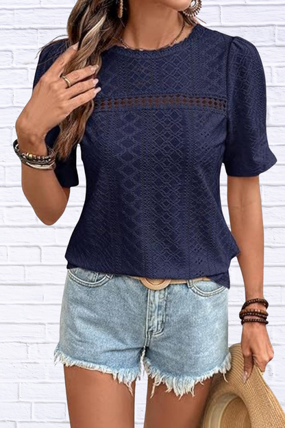 Eyelet Lace Detail Short Sleeve Blouse