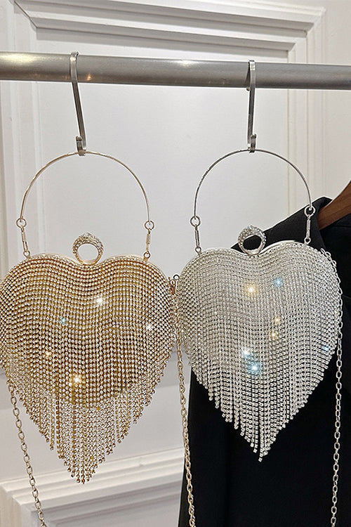 Luxury Heart Shape Rhinestones Tassel Evening Handbag
