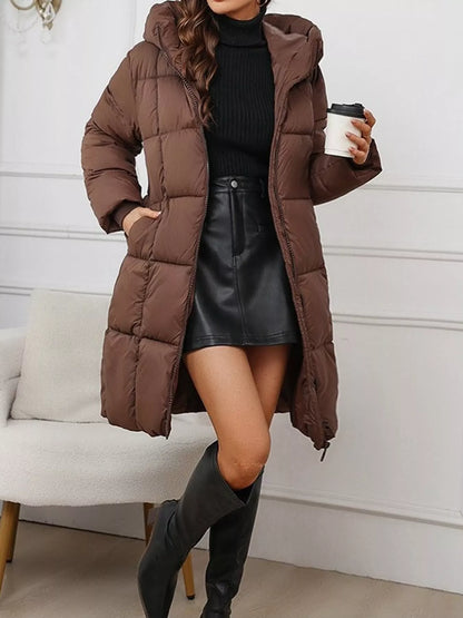 Full Size Zip Up Hooded Longline Puffer Outerwear Plus Size