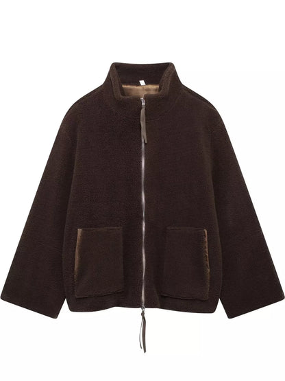 Oversized Cozy Sherpa Fleece Zip-Up Jacket