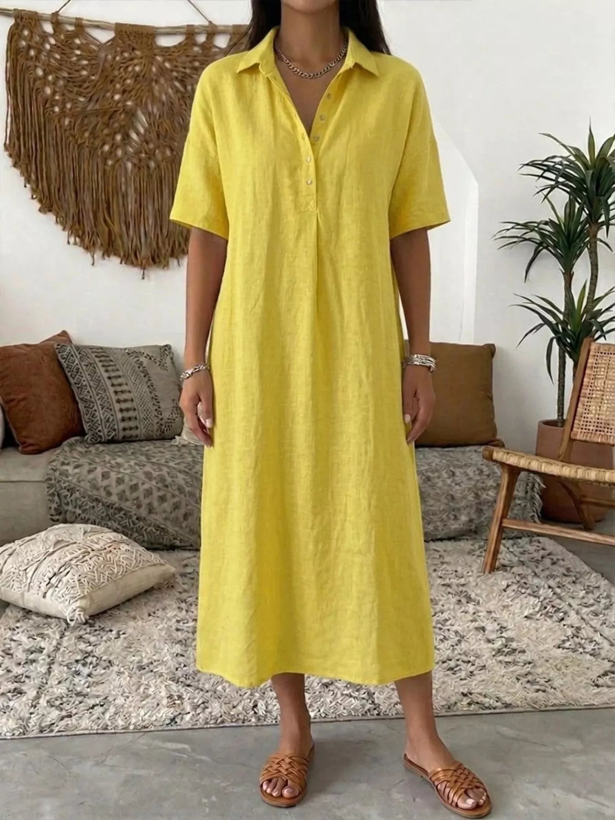 Full Size Button Detail Short Sleeve Midi Shirt Dress Plus Size