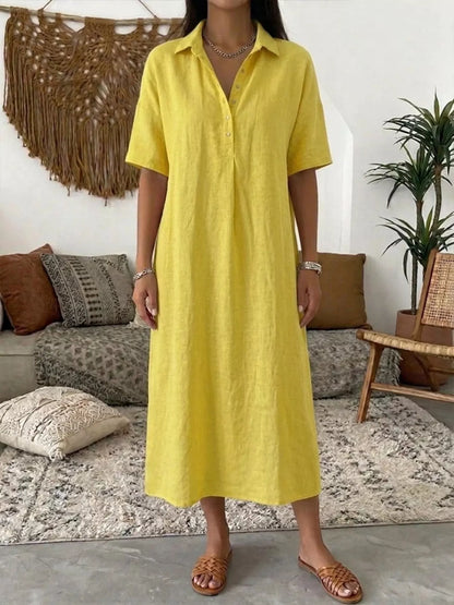Full Size Button Detail Short Sleeve Midi Shirt Dress Plus Size