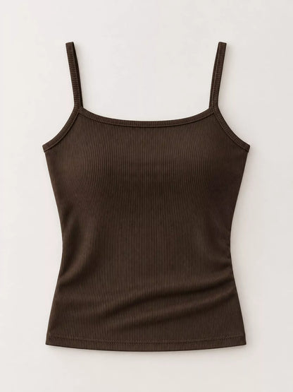 Slim-Fit Ribbed Square Neck Cami Top