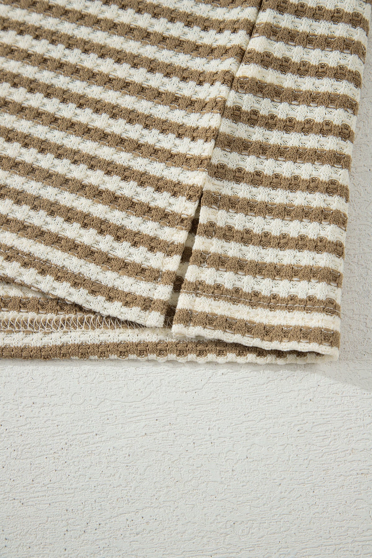 Brown Stripe Breathable Textured Knit Short 2pcs Set