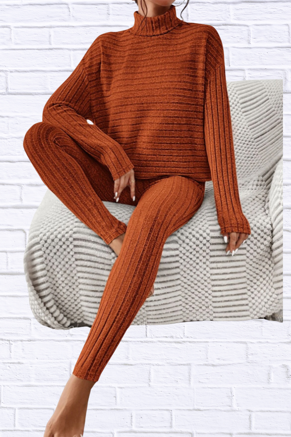 Ribbed Turtleneck Top and Pants Set