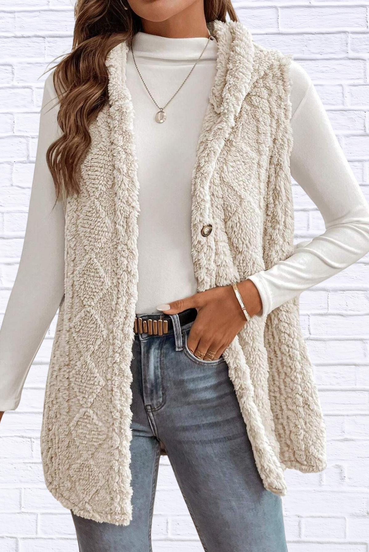 Cozy Sherpa Fleece Hooded Vest Coat Apricot
