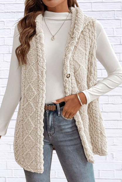 Cozy Sherpa Fleece Hooded Vest Coat Apricot