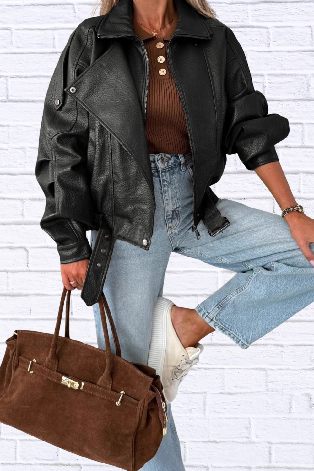 Leather Zip Up Jacket Black