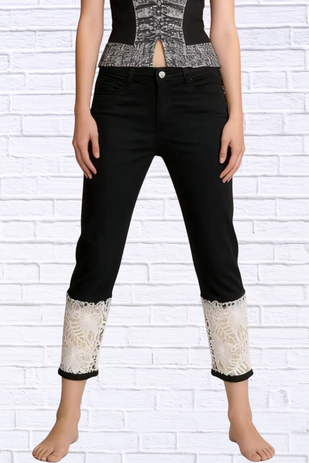 Full Size Lace Trimmed Capri Jeans Plus Size