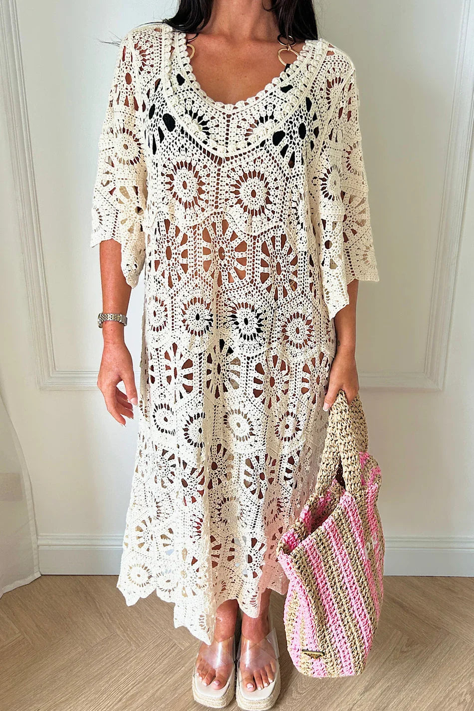Clidress Boho Cover Up Crochet Dress