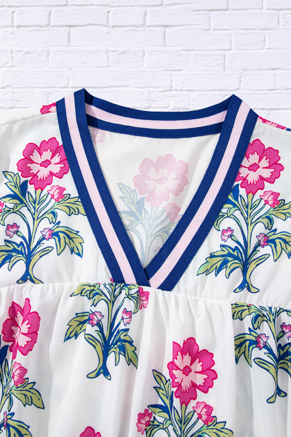 Bold Meets Feminine – Amber Floral Print Striped V-Neck Blouse
