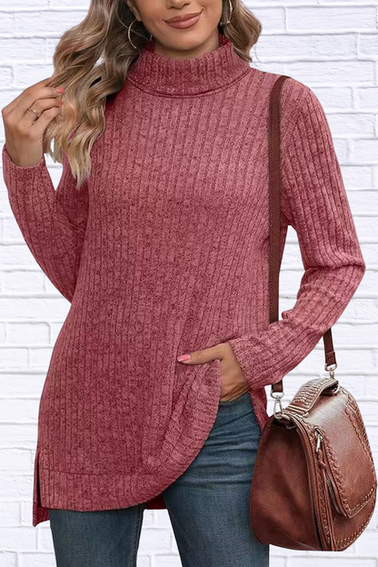 Turtleneck High Low Top Cerise