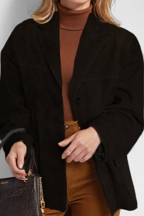 Single Breasted Pocketed Suede Jacket