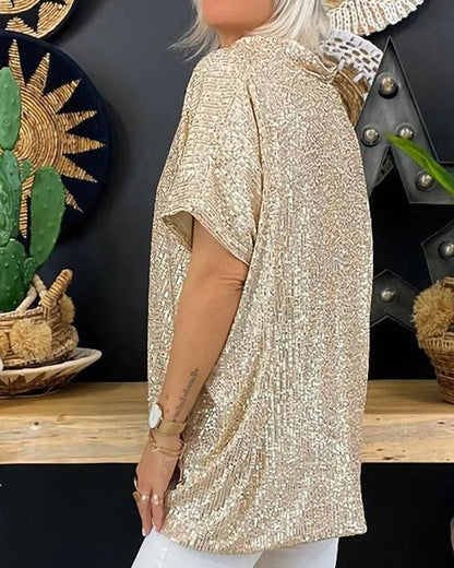 Clidress Graceful V Neck Sequin Loose Top