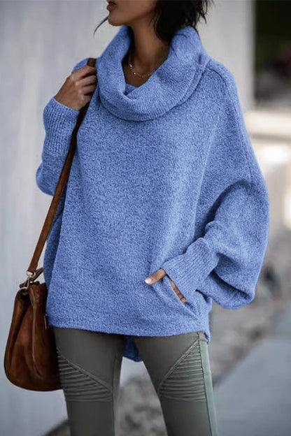 Cowl Neck Batwing Sleeves Loose Sweater