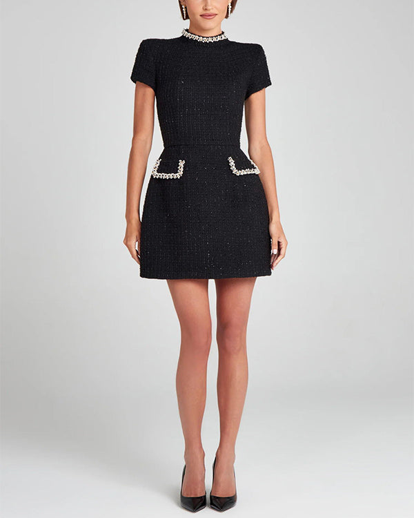 Clidress Chic High Neck  Chanel Style Mini Dress