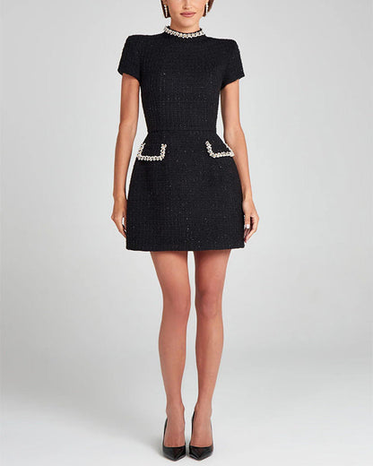 Clidress Chic High Neck  Chanel Style Mini Dress