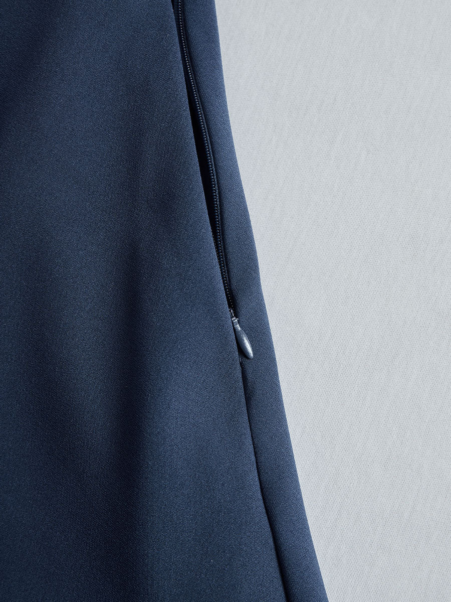 Elegant Navy Blue Tailored Fit Flared Coat Dress