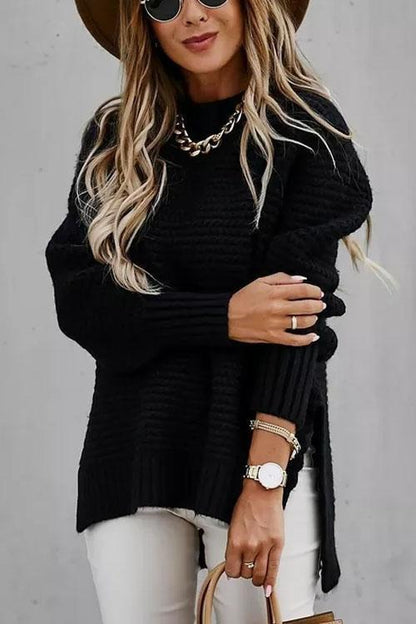 Clidress Loose Fit Hand Twist Split Sweater