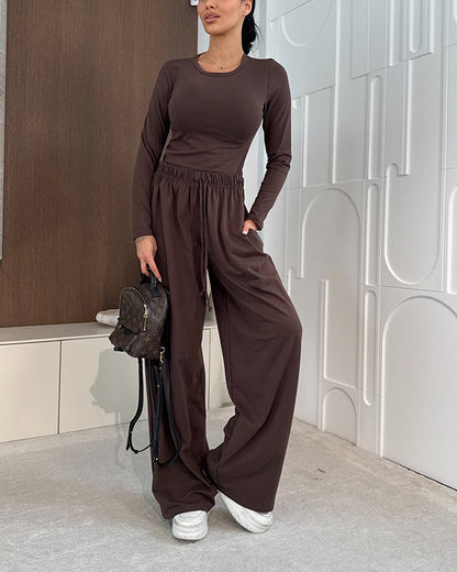 Clidress Cozy T-shirt & Wide Leg Pant 2 Piece Set
