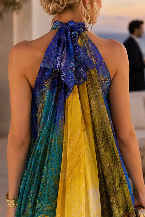 Halter Neck Sleeveless Printed Dress