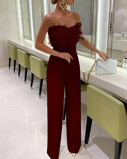 Clidress Angel Feather Tube  Wide Leg Jumpsuit