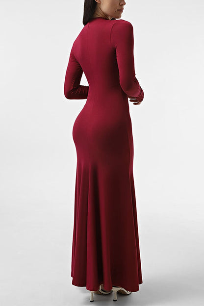 Mockneck Long Sleeves High Slit Bodycon Maxi Dress