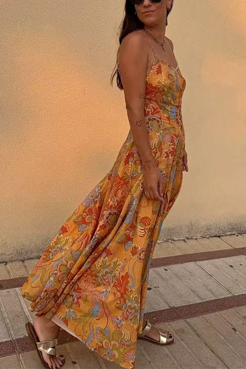 Spaghetti Strap Floral Print Chiffon Maxi Dress