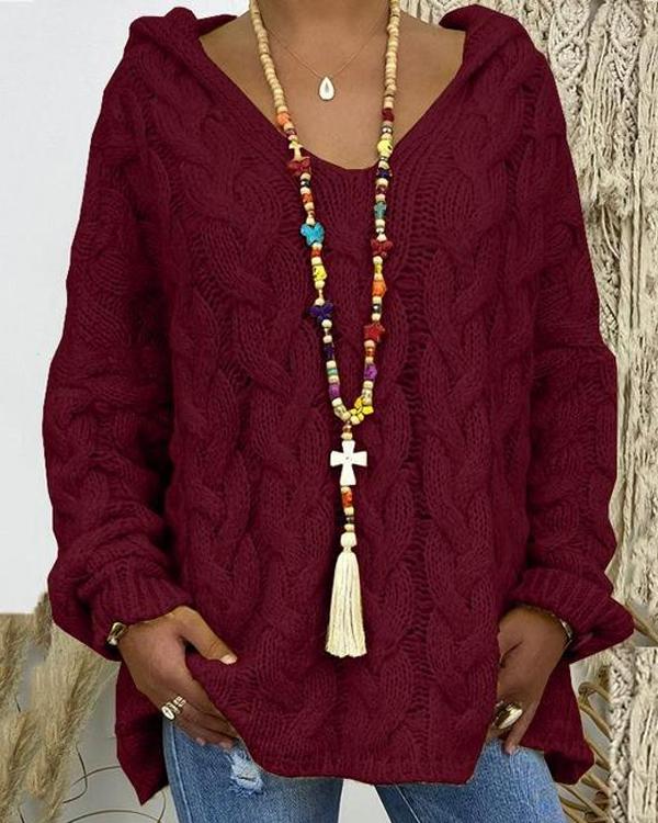 Clidress Retro Needlecraft Hooded Sweater