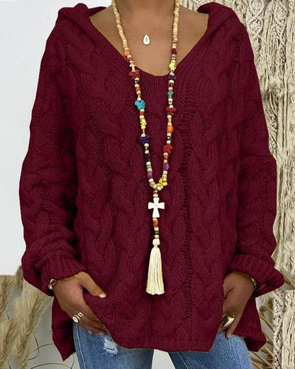 Clidress Retro Needlecraft Hooded Sweater
