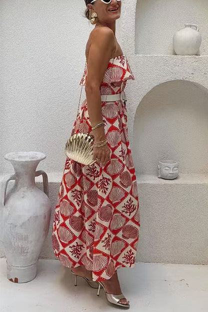 Strapless Tube Marine Life Print Maxi Dress