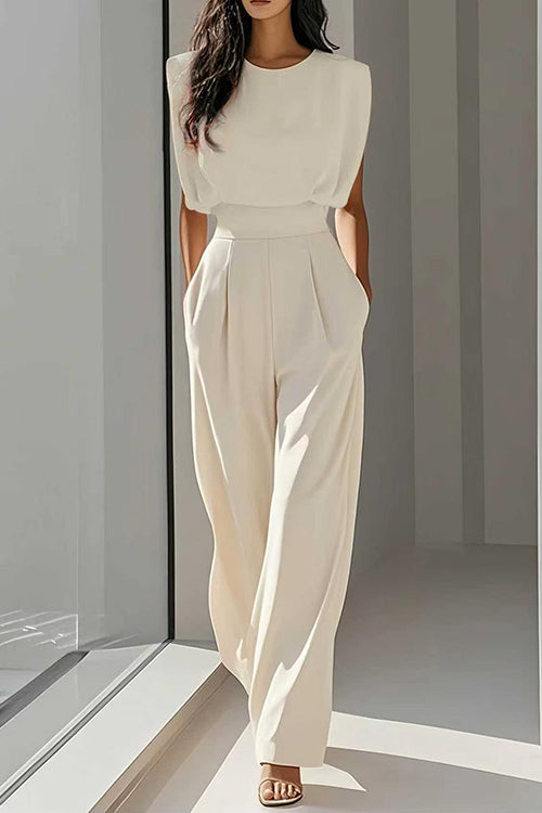 Round Neck Sleeveless High Waist Wide Leg Jumpsuit