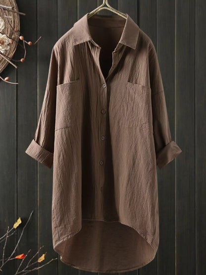 Full Size Casual Button-Down Shirt with Dual Chest Pockets Plus Size