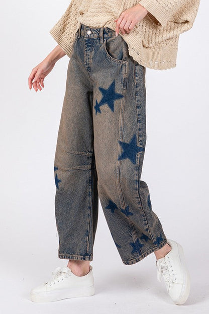 Sage + Fig Star Wide Leg Jeans With Pockets
