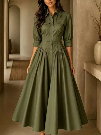 Full Size Elegant Button-Down Shirt Dress with Cinched Waist Plus Size