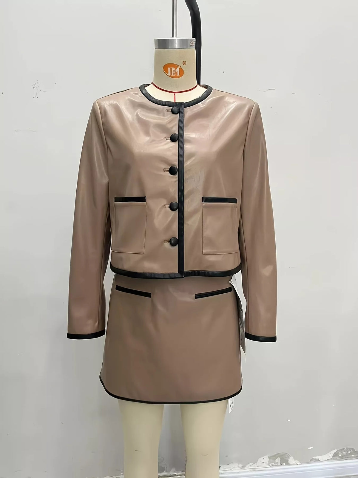 Contrast Trim Jacket and Mini Skirt Set