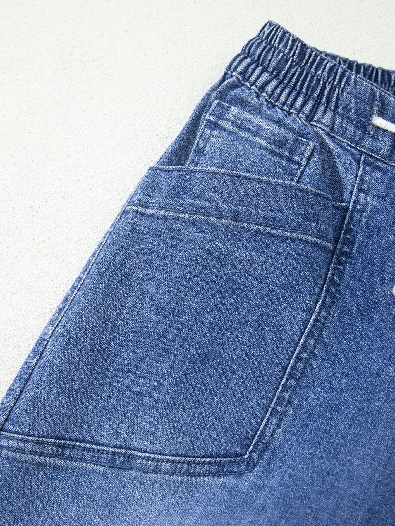 Drawstring Waist Ankle Length Casual Jeans Regular Fit Pocket Detail Jeans
