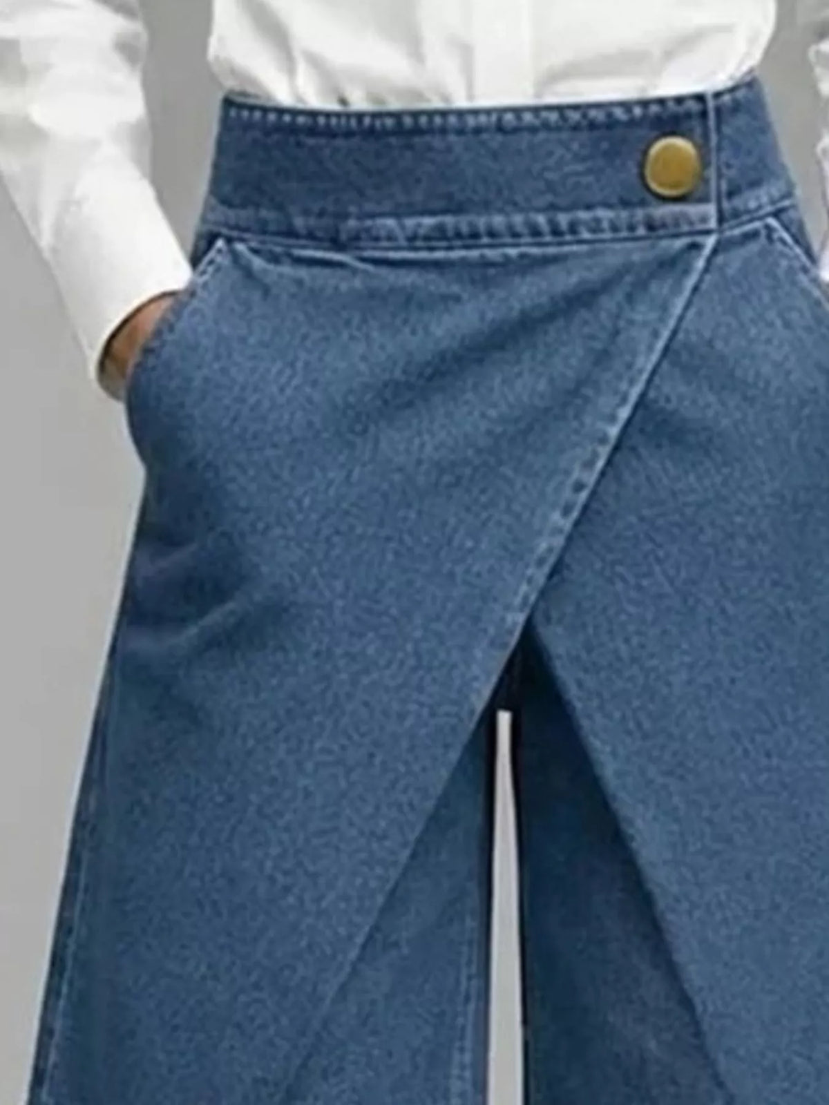 Full Size High-Waisted Wrap-Front Denim Look Shorts Plus Size