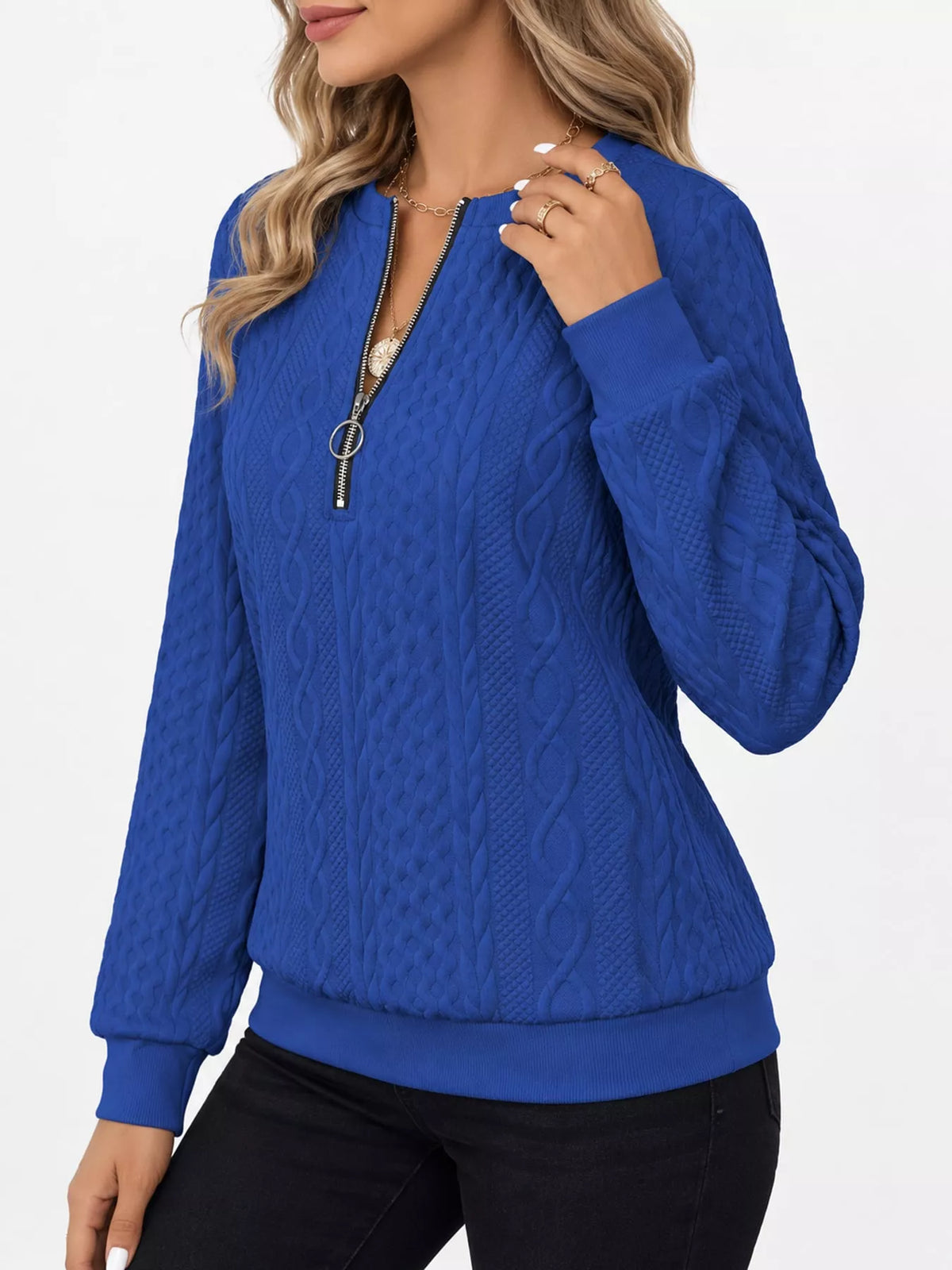 Full Size Quarter-Zip Cable Knit Sweatshirt Plus Size