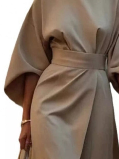 Full Sleeve Kimono Sleeves Round Neck Midi Dress Plus Size