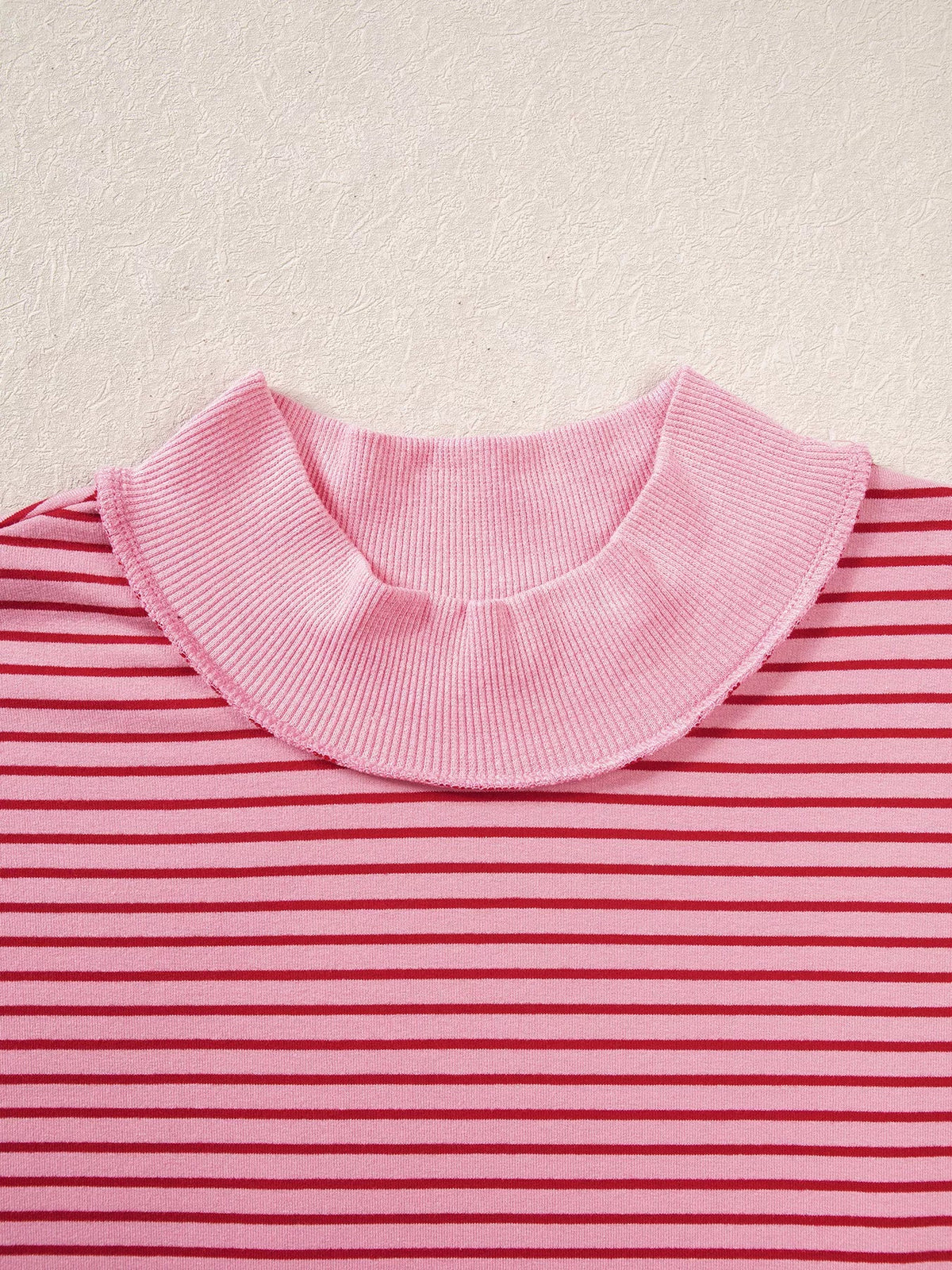 Stripe Ribbed Color Block Mock Neck Oversized Sweatshirt