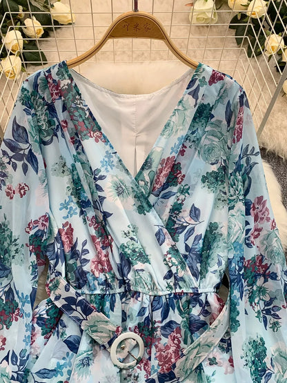 Floral Print Ruffle Hem Mini Dress