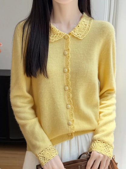 Lace-Collar Button Down Knit Cardigan