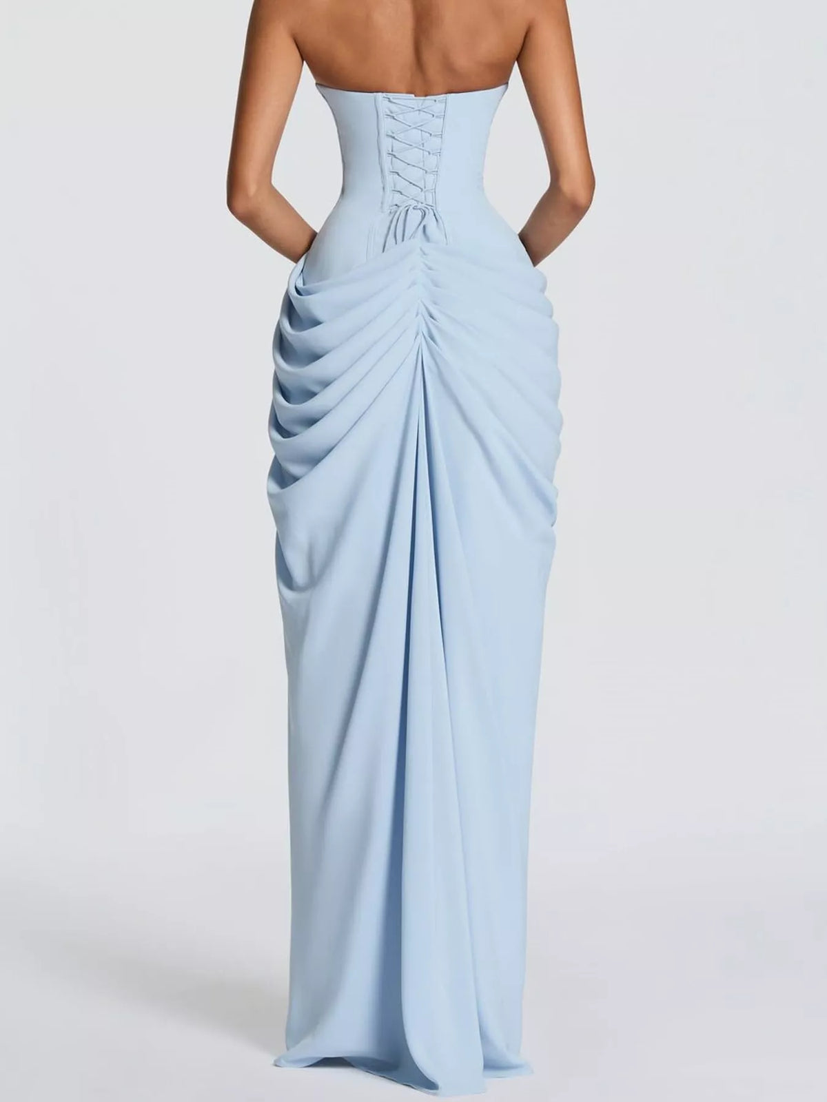 Elegant Strapless Ruched High-Slit Evening Dress