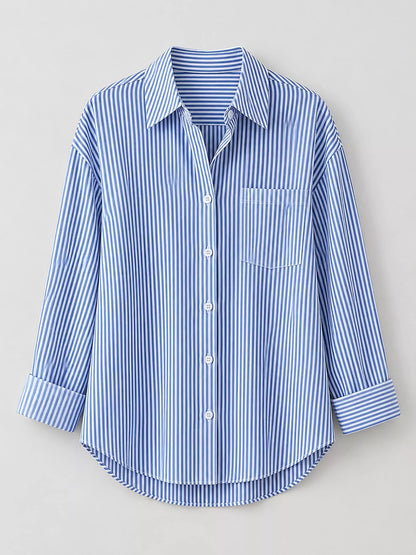 Full Size Striped Button-Down Long Sleeve Shirt Plus Size