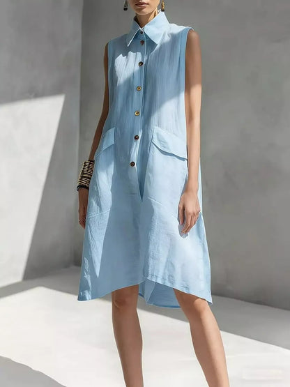 Plus Size Button Front Sleeveless Dress for Women