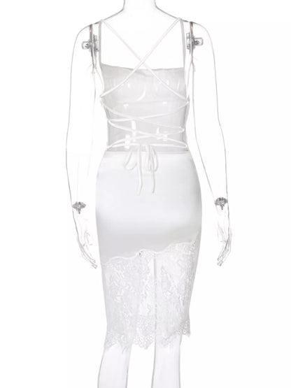 Satin Lace Trim Sleeveless Dress