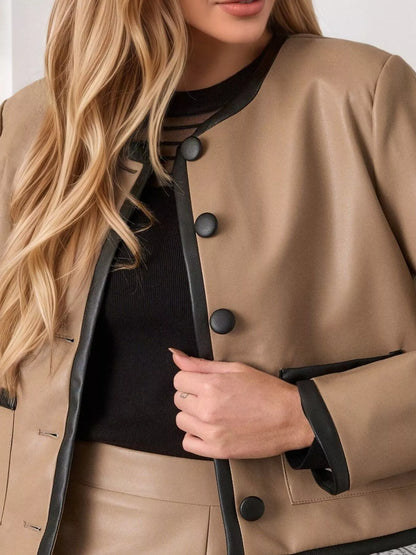 Contrast Trim Jacket and Mini Skirt Set