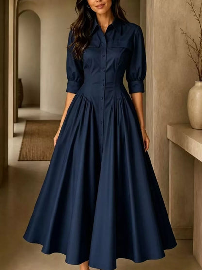 Full Size Elegant Button-Down Shirt Dress with Cinched Waist Plus Size