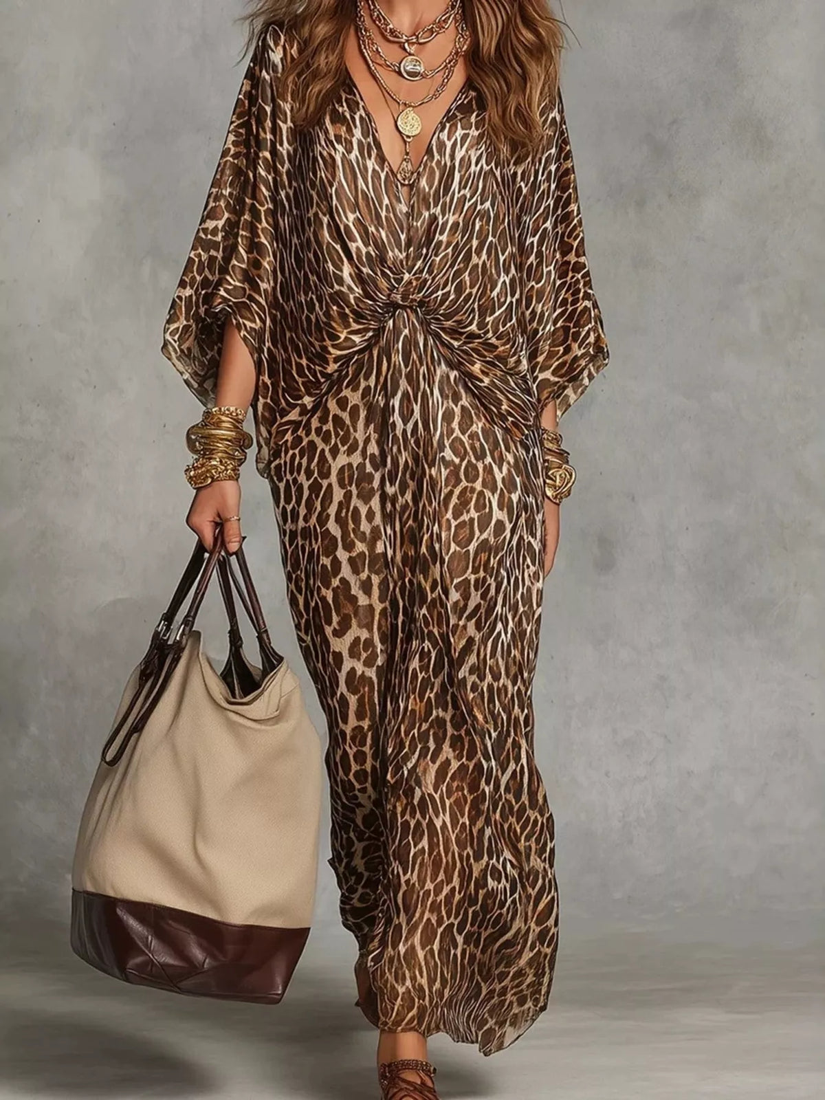 Leopard Print V-Neck Maxi Dress